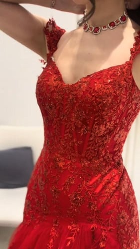 فستان سهره فخم مزين بالتطريز مزين بالطبقات بشكل ان...