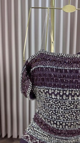 فستان سهره شيفون جورجيت المزين بالتطريز اليدوي الف...