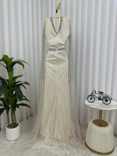 فستان سهره شيفون وتل مرصع ترتر لمعه