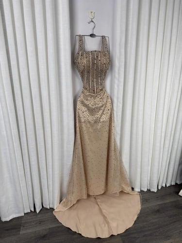 فستان سهره تل المزين بالتطريز خرز ولول وفصوص زاركو...