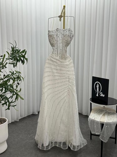 فستان سهره شك بطانه باربي اكمام منفصله