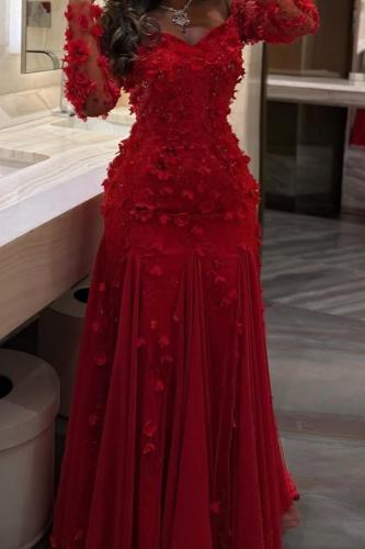 فستان سهره تل المزين بالورود مزين بالتطريز