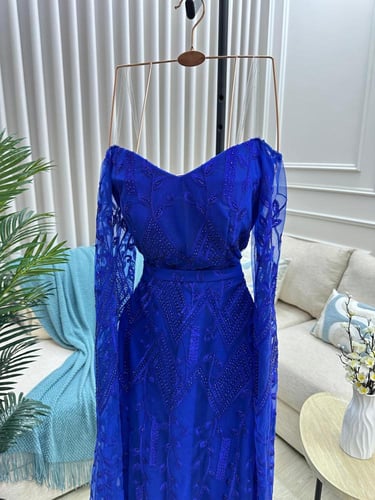 فستان سهره دبل كلوش كمبيوتر مبطن المزين بالفصوص كب...