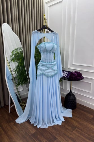 فستان سهره شيفون المزين بالتطريز اليدوي