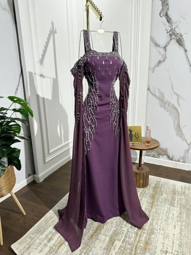 فستان سهره باربي وشيفون المزين بالتطريز اليدوي الف...