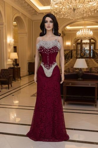 فستان سهره دانتيل المزين بالتطريز اليدوي