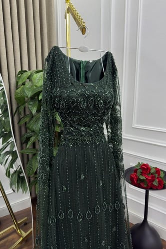 فستان سهره تل المزين بالتطريز اليدوي خرز