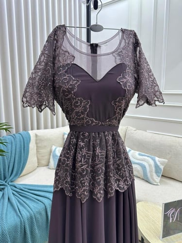 فستان سهره شيفون جورجيت المزين بالتطريز كمبيوتر فص...