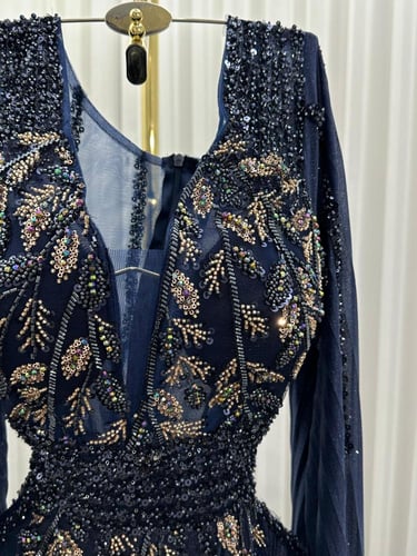 فستان سهره شيفون لمعه المزين بالتطريز خرز