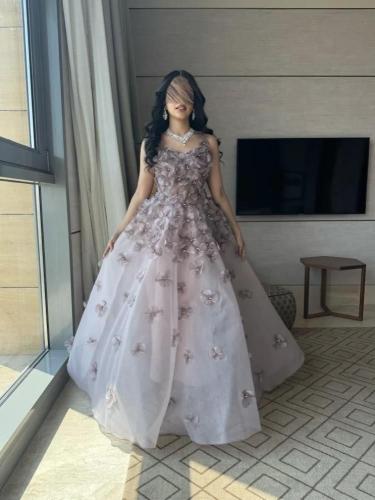 فستان سهره جازار بطانه تفته جيبون المزين بالورود ا...