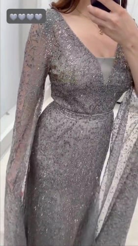 فستان سهره تل المزين بتطريز كمبيوتر وفصوص