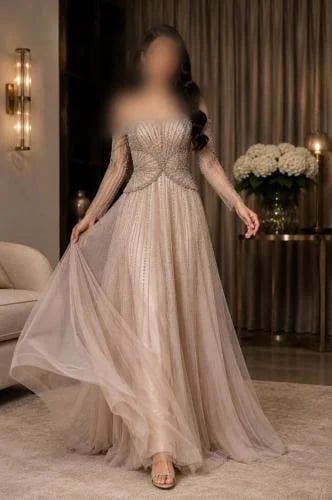 فستان سهره تل المزين بالتطريز اليدوي