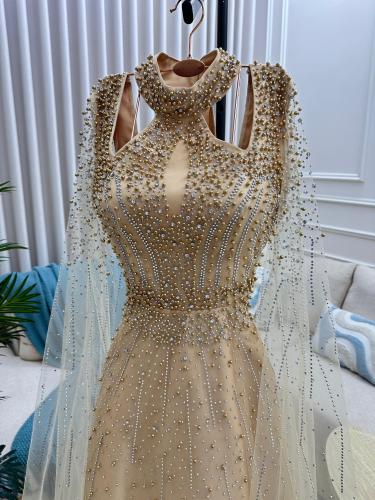 فستان سهره تل المزين بالتطريز اليدوي لول وفصوص بطا...