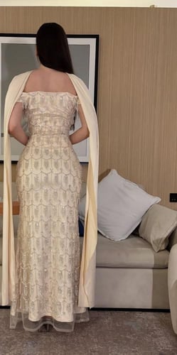 فستان سهره فخم الخامه تل المزين بالتطريز خرز