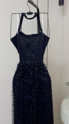 فستان سهره تل المزين بالتطريز كرستال وفصوص بطانه ت...