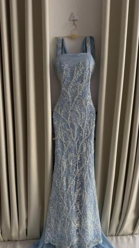 فستان سهره المزين بالتطريز ذيل شيفون جورجيت