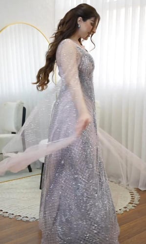 فستان سهره تل المزين بالتطريز كمبيوتر وفصوص با اكم...