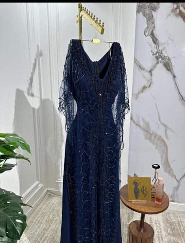 فستان سهره شيفون جورجيت مبطن المزين بالتطريزاليدوي...