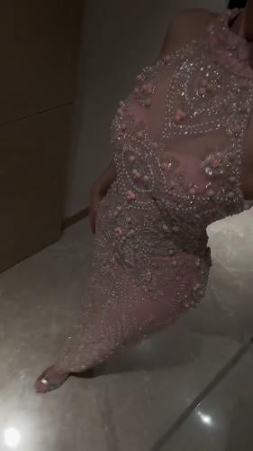 فستان سهره المزين بالكلفه الخرز وميكادو لمعه بطانه...