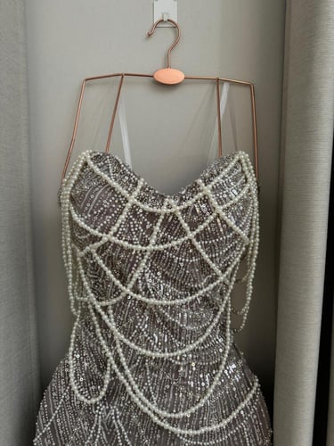 فستان سهره فخم المزين بالتطريز خرز ولول