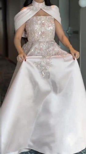 فستان سهره ميكادو فخم دبل كلوش المزين بالكلفه ورود...