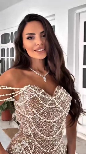 فستان سهره فخم المزين بالتطريز خرز ولول