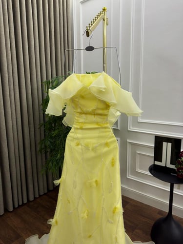 فستان ميكادو المزين بالتطريز اليدوي مزين بطبقات ال...