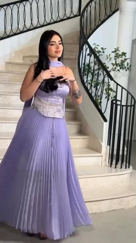 فستان سهره جازار لمعه كسرات بوليسيا المزين بالتطري...