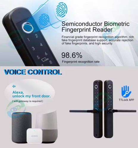 قفل باب الكتروني ذكي خارجي مزدوج البصمة