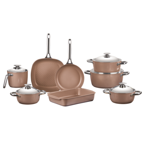 Savlon 13-piece ceramic cookware set, pink