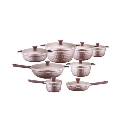Arshia Diamond Cast Iron Cookware Set, 16 Pieces, Pink