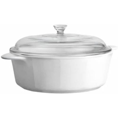 Corning Ware white ceramic saucepan with a round glass lid, 3.25 liter capacity