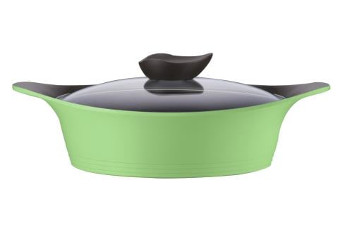 Neoflam Aini Ceramic Low Saucepan with Glass Lid, 32cm, Green