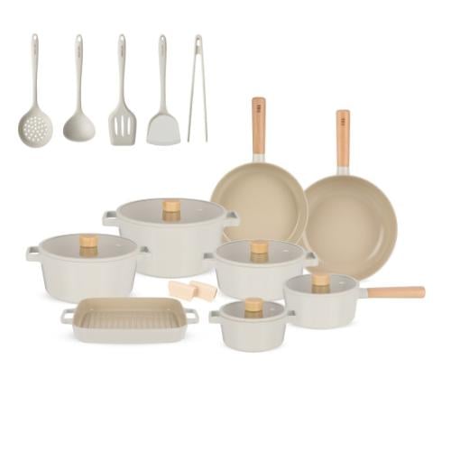 Neoflam Vika Cast Aluminum Cookware Set, 18 Pieces, Off White