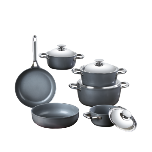 Saflon 10-piece ceramic cookware set, dark gray