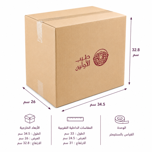 كرتون بضائع بمقاس الطول : 34.5 سم العرض : 26 سم ال...