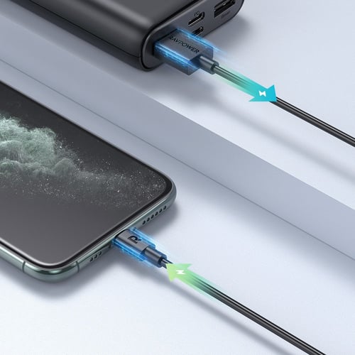 كيبل شحن لايتننق من شركة RAVPOWER نايلون بطول 1م