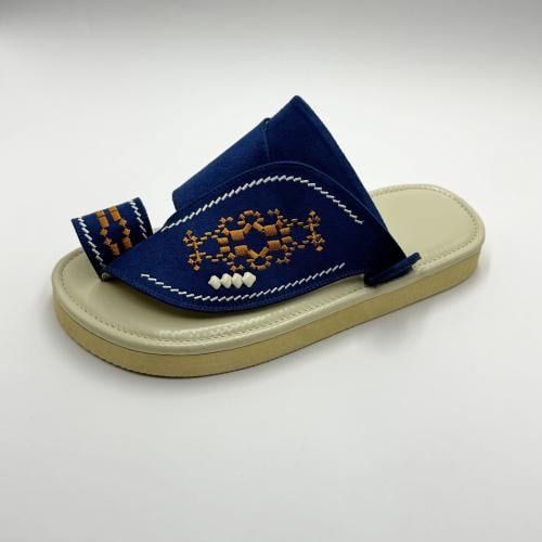 حذاء مخمل رجالي لون كحلي وكريمي