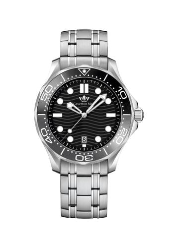 ساعة رجالية سير فضي ميناء اسود