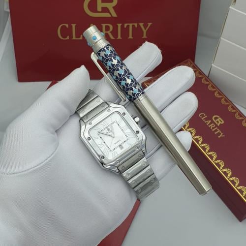 ساعة وقلم من الستيل بتصميم الكارتير