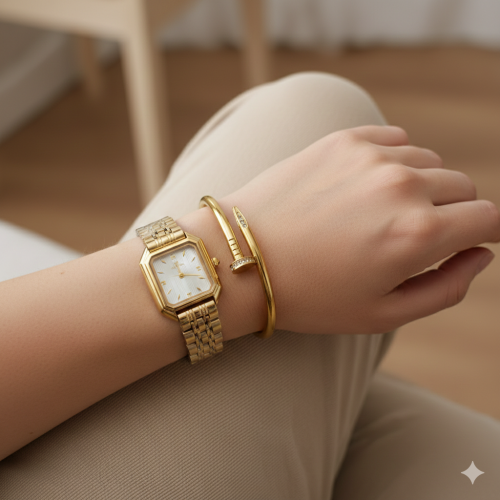 طقم ساعة نسائي مع سوارة المسمار