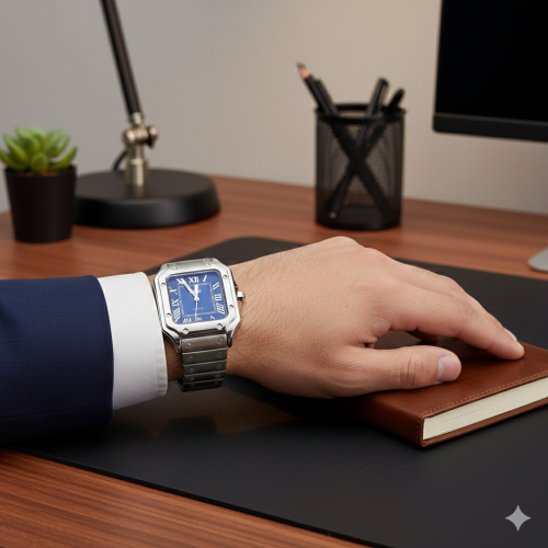 ساعة رجالية من الستيل باللون الفضي