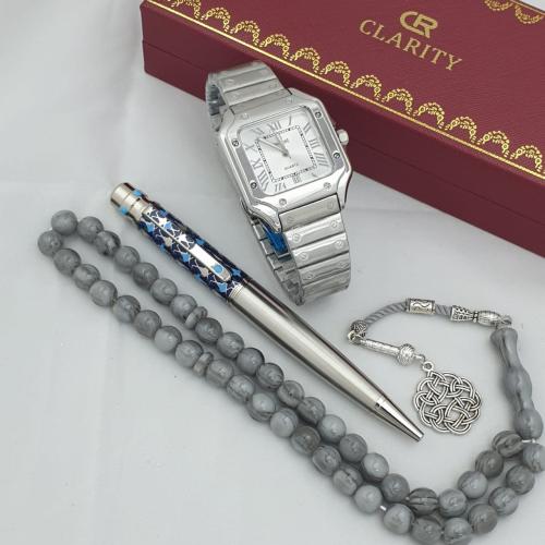 طقم رجالي مع قلم تيفاني وسبحة بكلايت