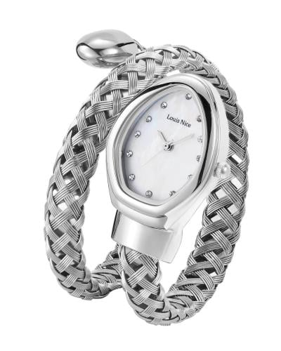 ساعة نسائية فضية بسوار ملتف