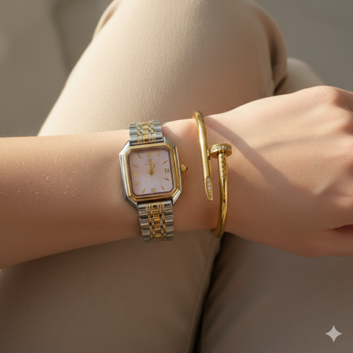 طقم ساعة نسائي مع سوارة المسمار