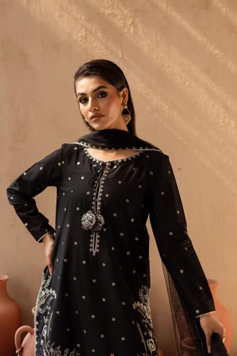 أناقة الأسود بتطريز فاخر على الأطراف