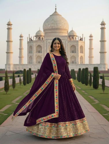 فستان هندي طويل مطرز فاخر