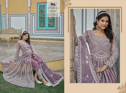 طقم ماهيرا فستان هندي ملكي مطرز بالكامل