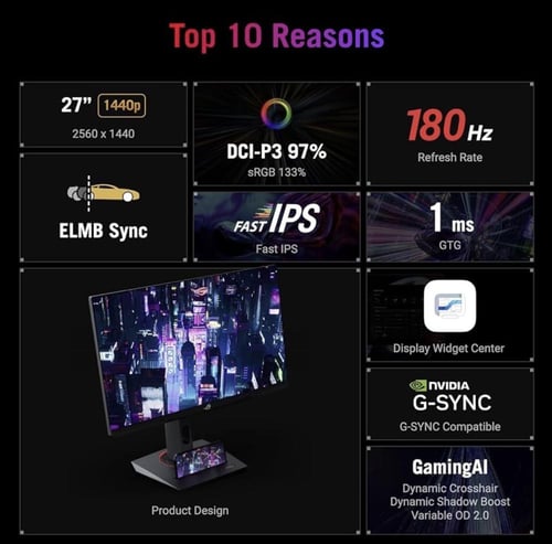 شاشة العاب روج ستريكس 27 انش QHD 2560x1440 HDR400...