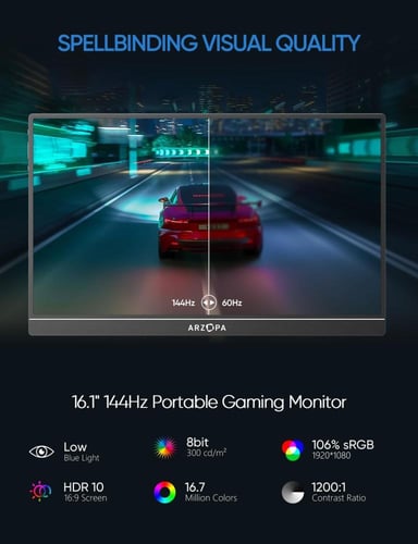 شاشة ارزوبا المحمولة -ARZOPA 16.1'' 144Hz FHD